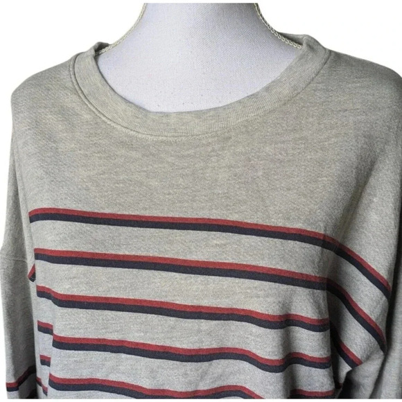 Sundry Gray Navy Blue Red Striped Crew Neck Sweatshirt Sweater Size 4 XL Cotton - Picture 4 of 4